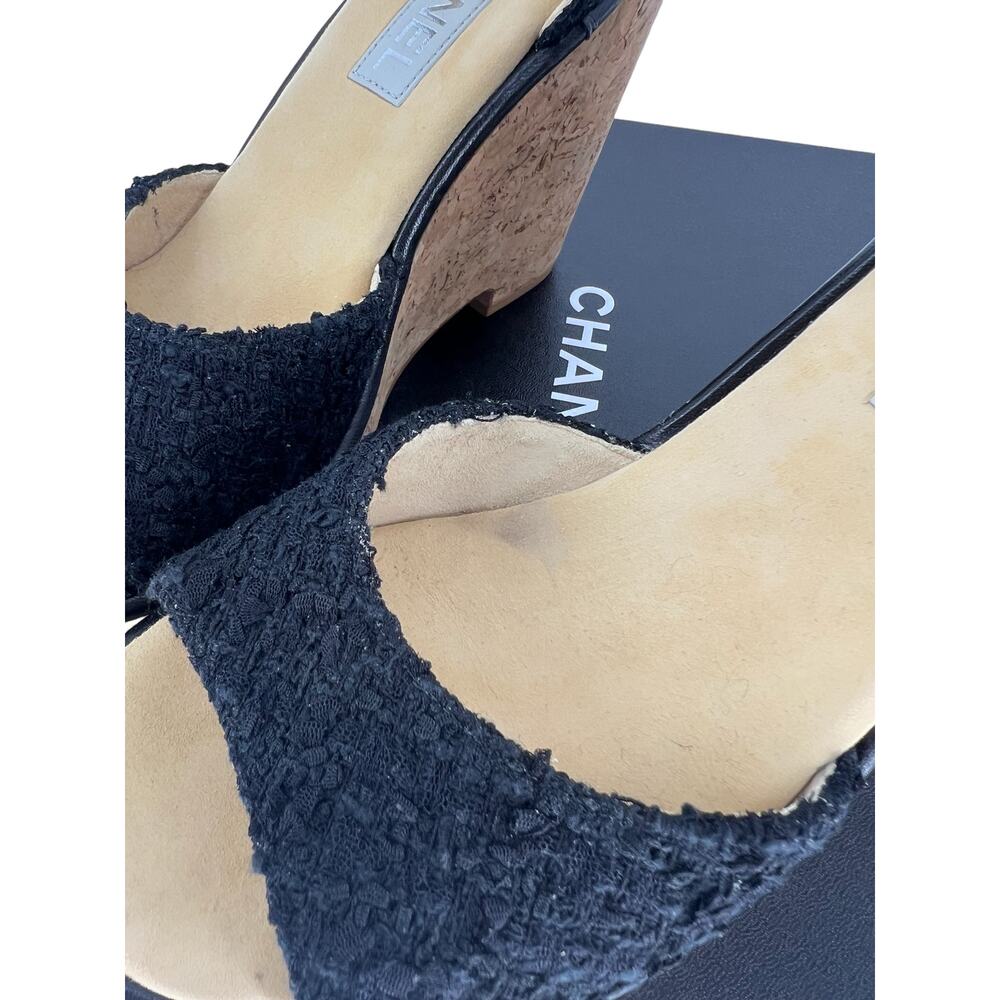 CHANEL Black and Gold Wedge Sandals - Picture 14 of 16